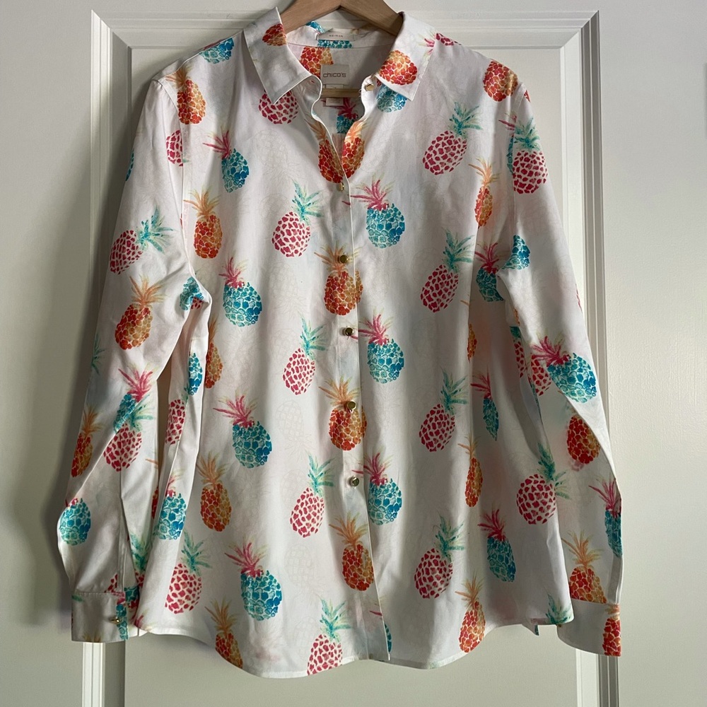 Chicos No Iron Button Front Top
